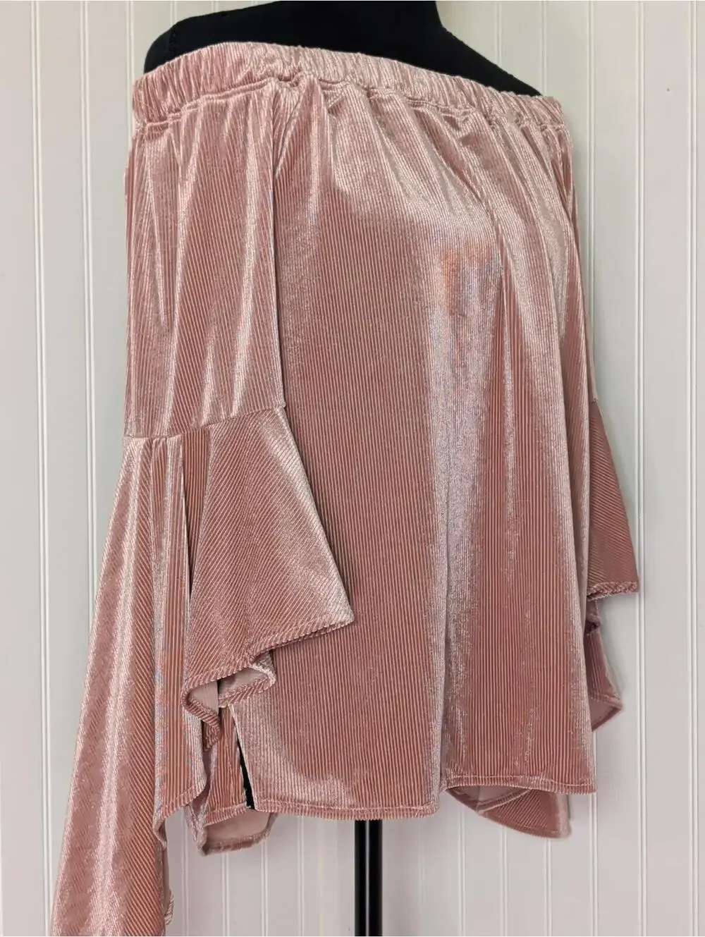 RETHM Blush Pink Off-Shoulder Velvet Bell Sleeve Blouse Size S